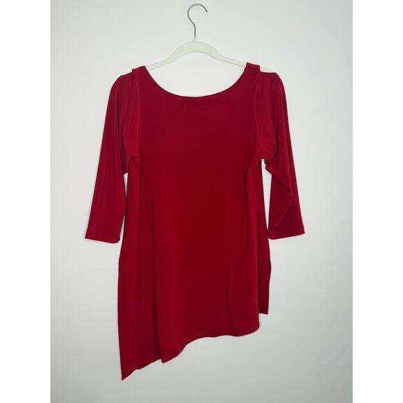 Sympli Tunic Womens Holiday Red Cold Shoulder Cutout Asymmetrical Slinky Size 8 - Picture 2 of 5